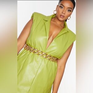 GREEN LEATHER BLAZER DRESS